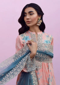 Pastel Peach & Teal - Lawn Suit With Chiffon Dupatta | Ready To Wear