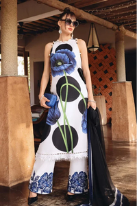 Pearl Blue Floral - Printed Lawn Suit With Chiffon Dupatta | Ready To Wear