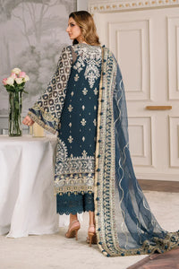 Designer Suit Navy Embroidered Chiffon Three-Piece Ready To Wear