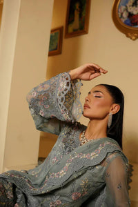 Grey Heavily Embroidered Chiffon Formal 3-Piece Suit Ready To Wear