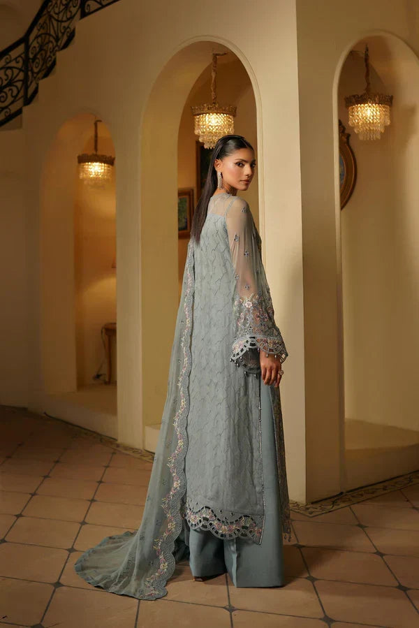 Grey Heavily Embroidered Chiffon Formal 3-Piece Suit Ready To Wear