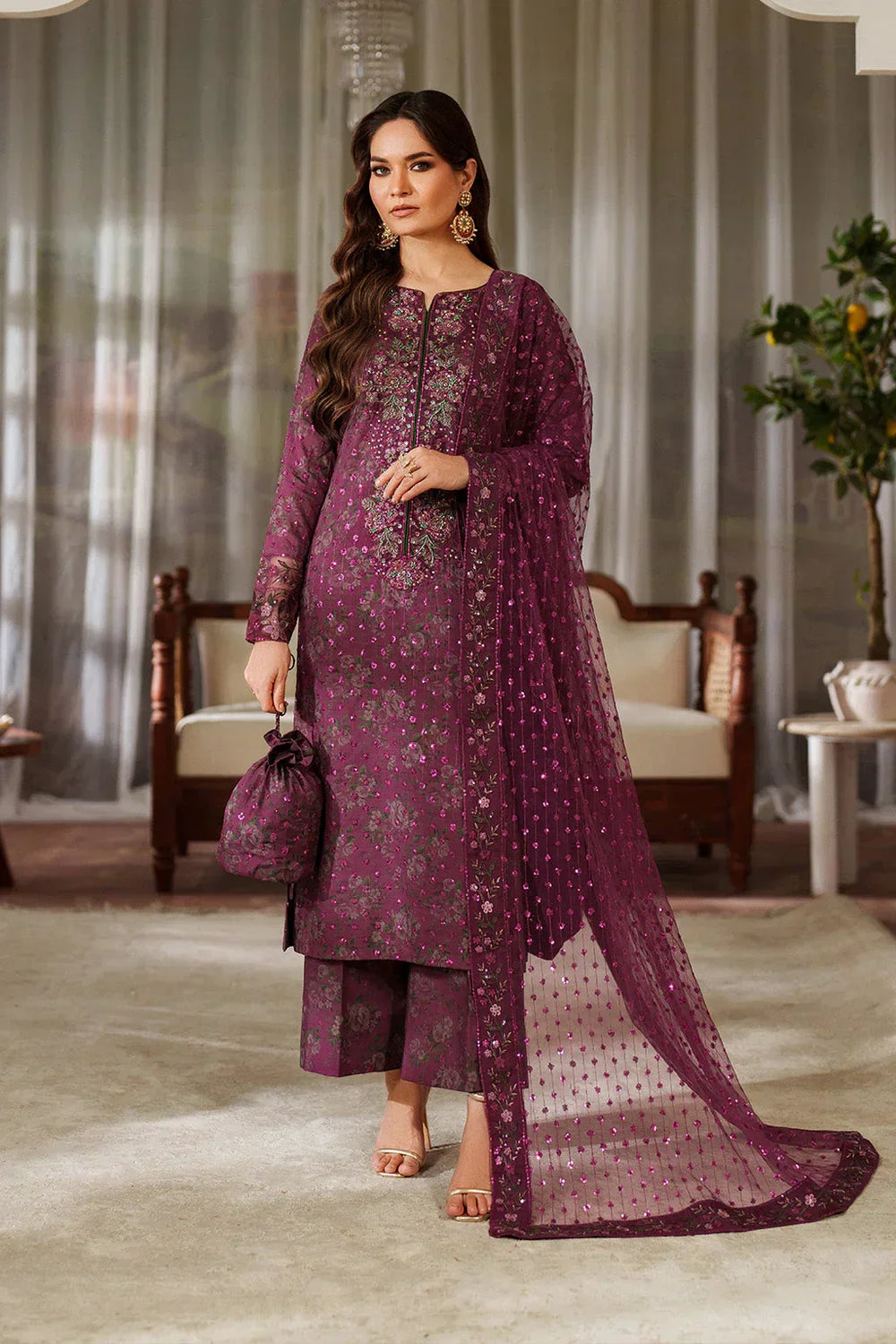 03-Piece Printed Lawn Suit With Embroidery - Ready To Wear