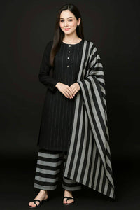 3 Piece Stitched Khaddar Suit - Ready To Wear