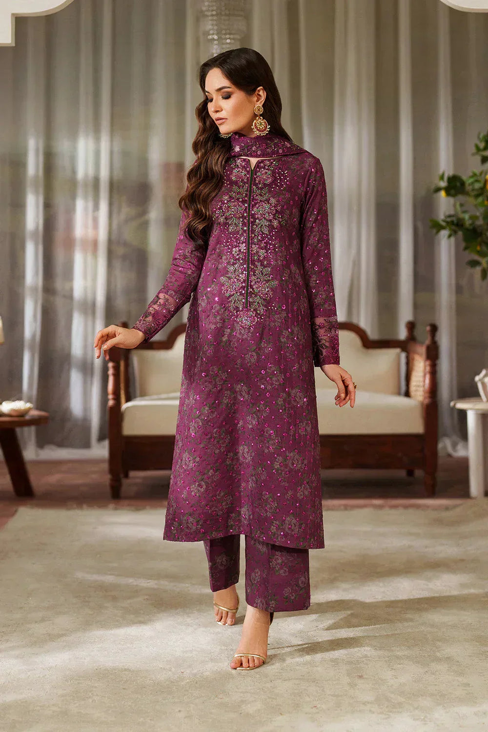 03-Piece Printed Lawn Suit With Embroidery - Ready To Wear