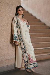 Ivory Oasis: 02-Piece Botanical Embroidered Silk Kaftan | Ready To Wear