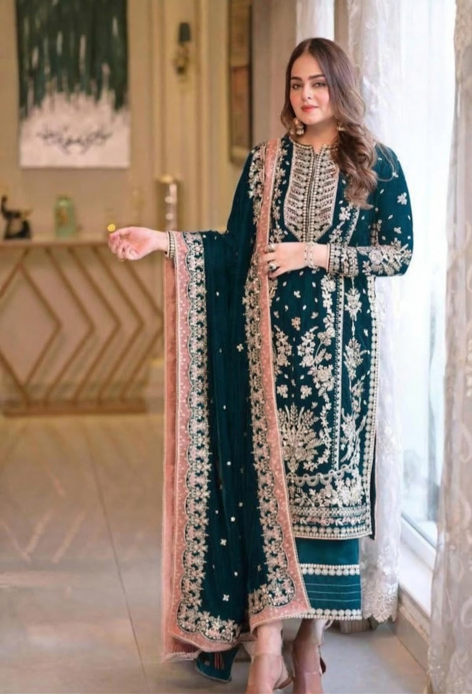 03-Piece Chiffon Suit With Fully Embroidery - Ready To Wear