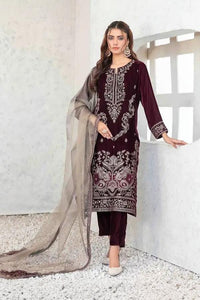 3 Piece Stitched Velvet Suit - Ready To Wear
