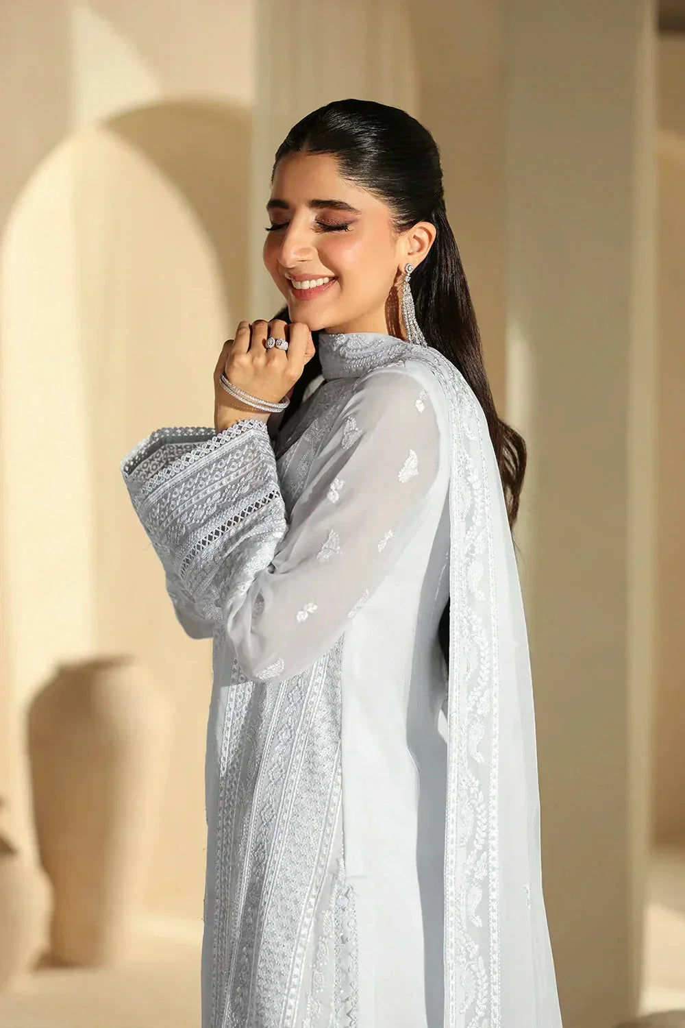 03-Piece Pure Chiffon Suit With Embroidery - Ready To Wear
