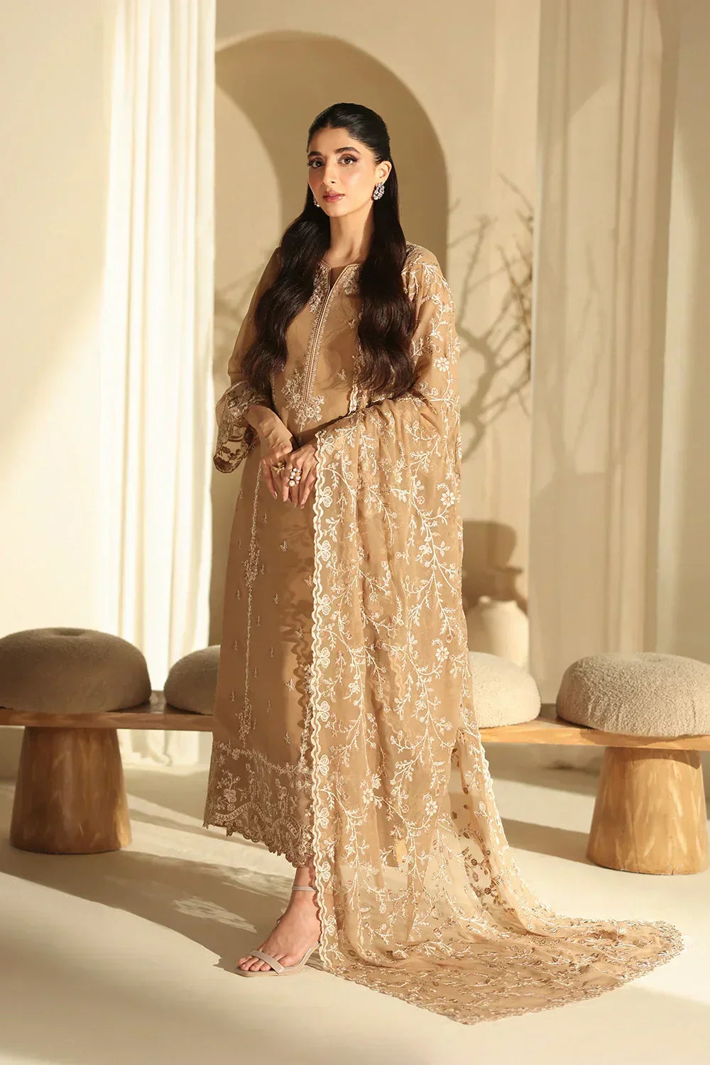 03-Piece Pure Chiffon Suit With Embroidery - Ready to Wear